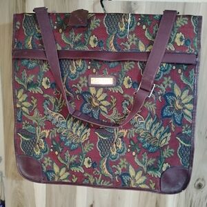 Jordache Floral Tapestry Travel Bag - Burgundy and Green